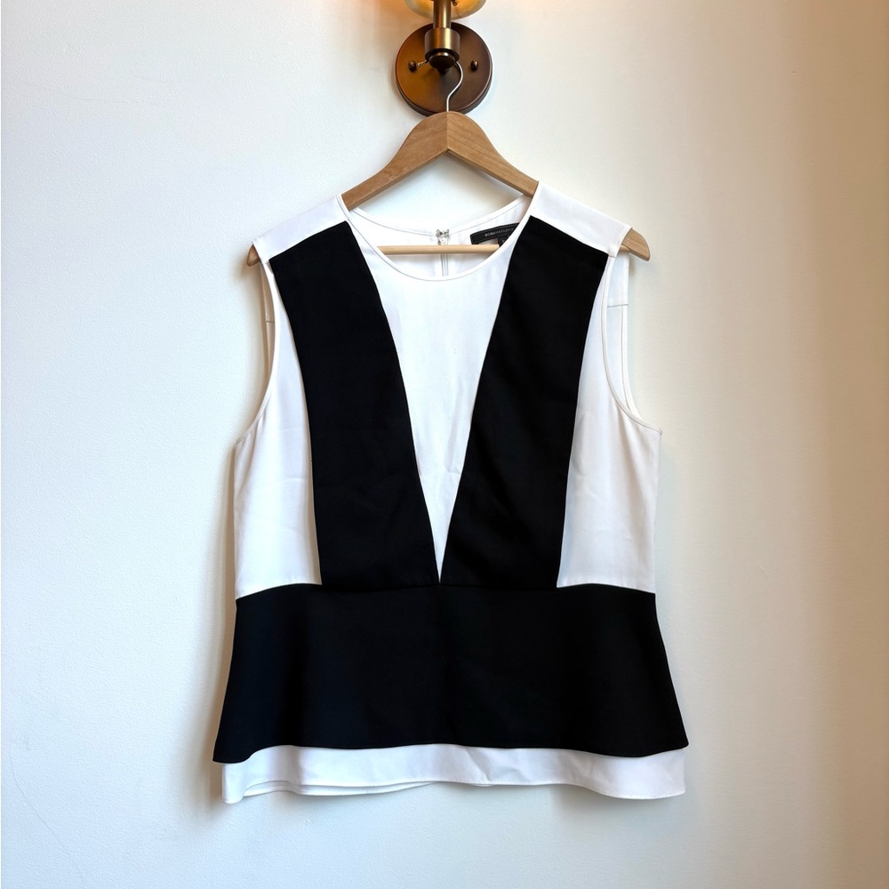 BCBGMaxAzria White and Black Boxy Sleeveless Tank Top